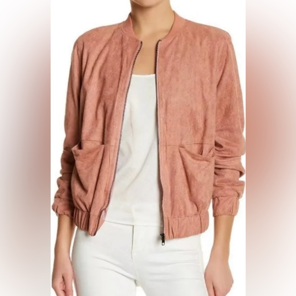 Missguided Pink Faux Suede Bomber Jacket size 6